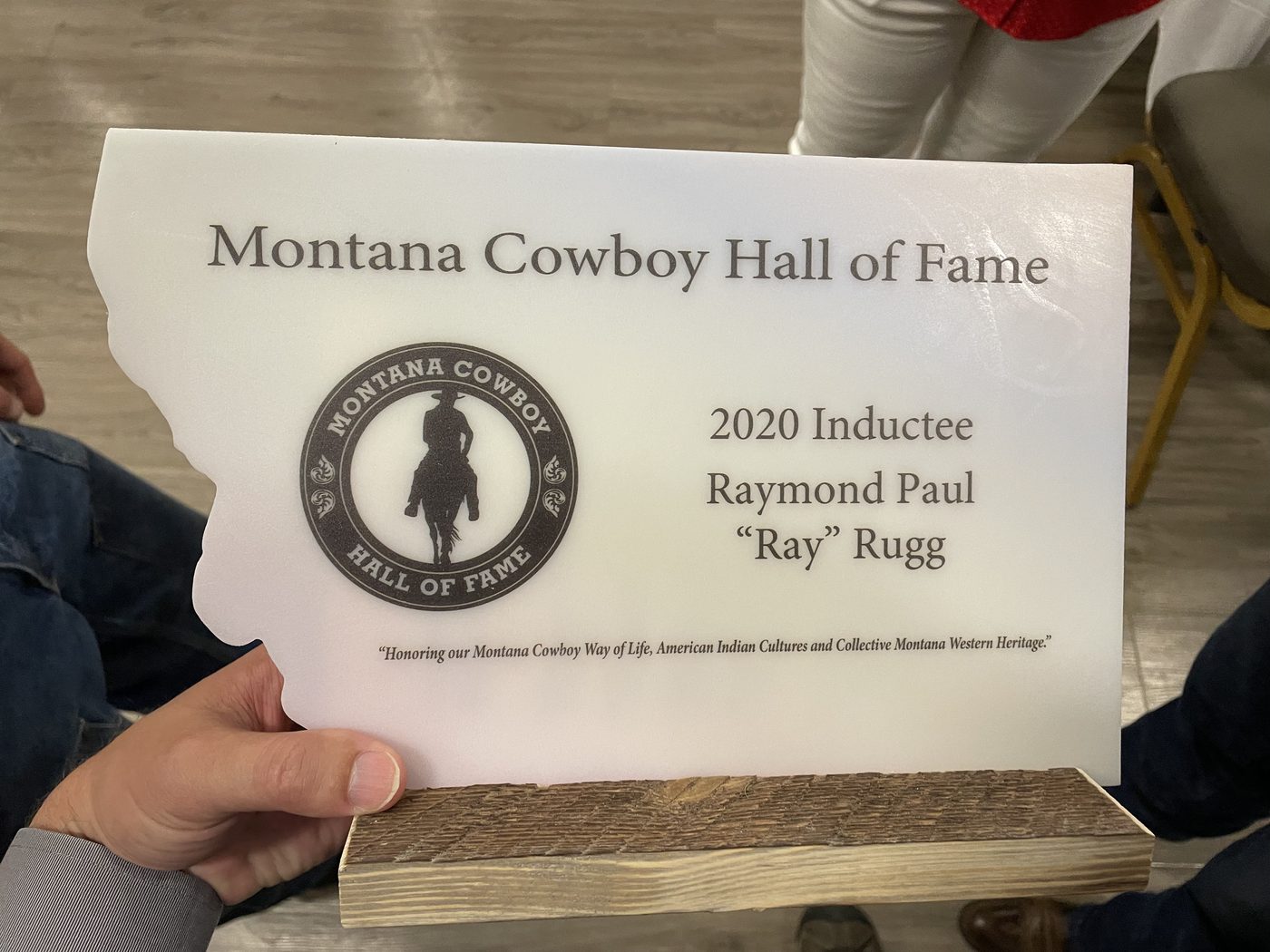 A Montana Cowboy Hall of Fame plaque for 2020 inductee Raymond Paul "Ray" Rugg